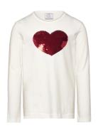 Top Ls Heart Flip Sequins Tops T-shirts Long-sleeved T-shirts White Li...