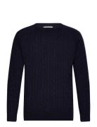 Lambswool Raglan Cable O-Neck Knit Tops Knitwear Round Necks Navy Lind...