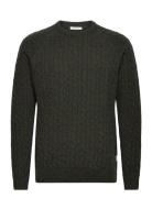 Lambswool Raglan Cable O-Neck Knit Tops Knitwear Round Necks Green Lin...