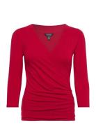 Rayon Spandex Jrsy-3\4-Knt Tops Blouses Long-sleeved Red Lauren Ralph ...