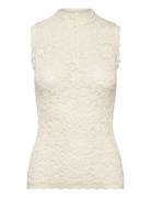Full Lace Top W/ Buttons Tops T-shirts & Tops Sleeveless Cream Rosemun...