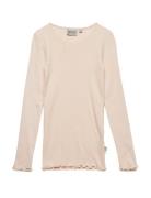 Rib T-Shirt Lace Ls Tops T-shirts Long-sleeved T-shirts Pink Wheat