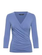 Rayon Spandex Jrsy-3\4-Knt Tops Blouses Long-sleeved Blue Lauren Ralph...