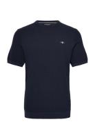 Micro Textured Cotton Ss C-Neck Tops T-shirts Short-sleeved Navy GANT