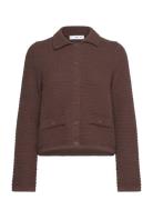 Polo-Neck Knitted Jacket Tops Knitwear Cardigans Brown Mango