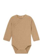Wrap Body Ls Mélange Rib Bodies Long-sleeved Beige Fixoni