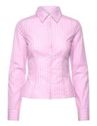 Fitted Long Sleeve Poplin Shirt Tops Shirts Long-sleeved Pink Monki