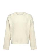 Ribbed Cotton Sweater Tops Knitwear Round Necks Cream Weekday