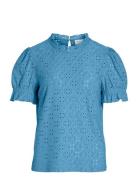 Vikawa S/S Flounce Top - Noos Tops Blouses Short-sleeved Blue Vila