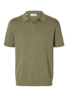Slhmattis Ss Linen Blend Open Polo Noos Tops Polos Short-sleeved Green...