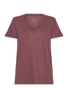 V Neck Tee Tops T-shirts & Tops Short-sleeved Burgundy Lee Jeans