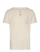 Top Ss Essentials W Placket Tops T-shirts Short-sleeved Beige Lindex