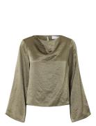 Slfselene Ls Draped Neckline Top B Tops Blouses Long-sleeved Green Sel...