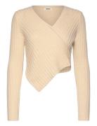 Knitted Wrap-Shaped Asymmetric V-Neck Sweater Tops Knitwear Jumpers Be...