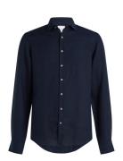 Linen Solid Slim Shirt Tops Shirts Casual Navy Calvin Klein