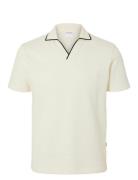 Slhsangev Split Neck Ss Polo Tops Polos Short-sleeved Cream Selected H...