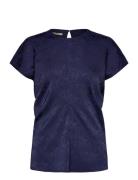 Satin Jacquard Top Tops T-shirts & Tops Short-sleeved Navy Scotch & So...