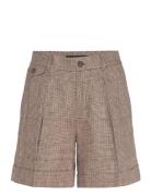 Glen Check Pleated Linen Twill Short Bottoms Shorts Casual Shorts Brow...