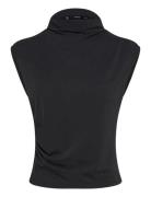 Fine-Knit Draped Top Tops T-shirts & Tops Sleeveless Black Mango