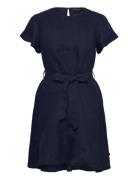 Belted Linen Dress Lyhyt Mekko Navy Lexington Clothing