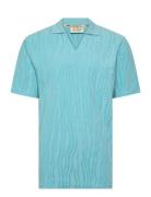 Jacquard Cotton Terry Relaxed-Fit Polo Tops Polos Short-sleeved Blue S...