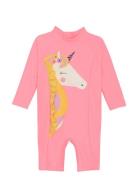Baby Suit L/S W. Application Uimapuku Uima-asut Pink Color Kids