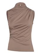 Rwbillie Sl Drape Top Tops T-shirts & Tops Sleeveless Brown Rosemunde