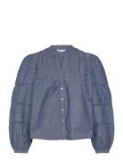 Mandy Ls Blouse Med Indigo - Flat Finish Tops Blouses Long-sleeved Blu...
