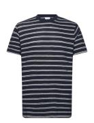 Striped Structured O-Neck Tee S/S Tops T-shirts Short-sleeved Navy Lin...