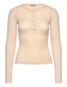 Sheer Rib Long Sleeve Henley Top Tops T-shirts & Tops Long-sleeved Cre...