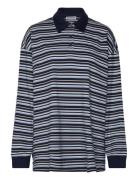 Striped Over D Polo Shirt Tops T-shirts & Tops Long-sleeved Navy Weekd...