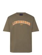 Over Logo Tee Tops T-shirts Short-sleeved Khaki Green Lindbergh