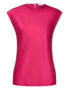 Satin Blouse With Draped Neck Tops Blouses Short-sleeved Pink Mango