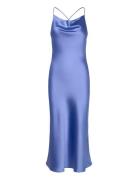 Objsateen S/L Midi Dress E Div Maksimekko Juhlamekko Blue Object