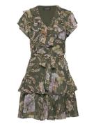 Floral Belted Crinkle Georgette Dress Polvipituinen Mekko Green Lauren...
