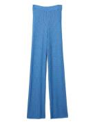 Wide-Leg Pointelle Knitted Pants Bottoms Trousers Wide Leg Blue Lexing...