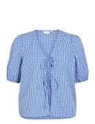 Visonja S/S Tie Top/Ka Tops Blouses Short-sleeved Blue Vila