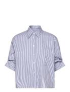 Striped Multi-Position Sleeve Shirt Tops Shirts Long-sleeved Blue Mang...