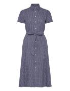 Belted Striped Linen Shirtdress Polvipituinen Mekko Navy Polo Ralph La...