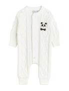 Panda Texture Knit Baby Sie Bodies Long-sleeved White Mini Rodini