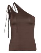 Asymmetric Tie Jersey Tank Top Tops T-shirts & Tops Sleeveless Brown M...