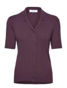 Rwrosie Ss Regular Cardigan Tops T-shirts & Tops Short-sleeved Burgund...