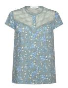 Rwelif Capsleeve Regular Lace Blous Tops Blouses Short-sleeved Blue Ro...