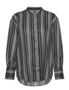 Relaxed Striped Stand Collar Shirt Tops Shirts Long-sleeved Black GANT