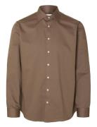 Slhslim-Ethan Shirt Ls Spread Noos Tops Shirts Casual Brown Selected