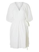Slfhannah 2/4 Short Wrap Broderi Dress D Polvipituinen Mekko White Sel...