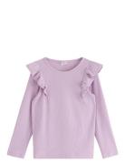 Top L S Rib With Frill Tops T-shirts Long-sleeved T-shirts Purple Lind...