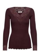Rwbernadine Organic Ls V-Neck Lace Tops T-shirts & Tops Long-sleeved B...