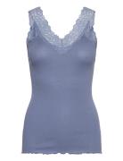 Rwbernadine Organic Cotton Sl Lace Tops T-shirts & Tops Sleeveless Blu...