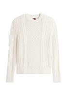 Tjm Slm Badge Cable Knit Sweater Tops Knitwear Round Necks White Tommy...